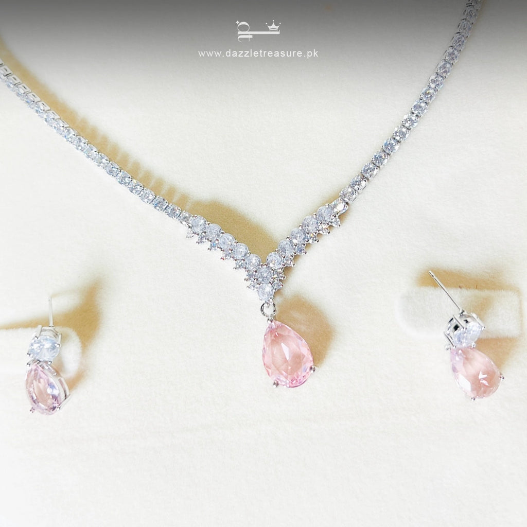 Pink Teardrop Necklace Set